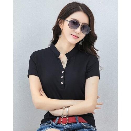 HOT Summer Fashion Polos t Shirt Women Short Sleeve Slim Polos Mujer Shirts Tops Female Stand collar Polos Shirt Plus Size 4XL