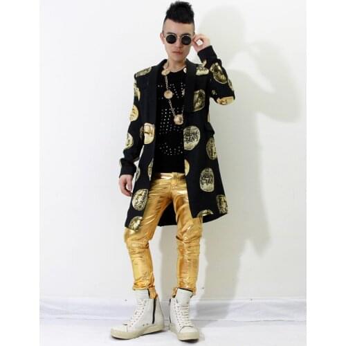 Fashion Nightclub Male singer DJ GD Coin Long Suit Costumes Stage show dance performance wear