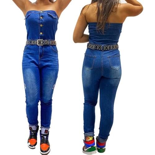 Fashion Women Ladies Baggy Denim Cross Border Special Jeans Bib Full Length Overall Solid Loose Casual Jumpsuit Hot Suspender