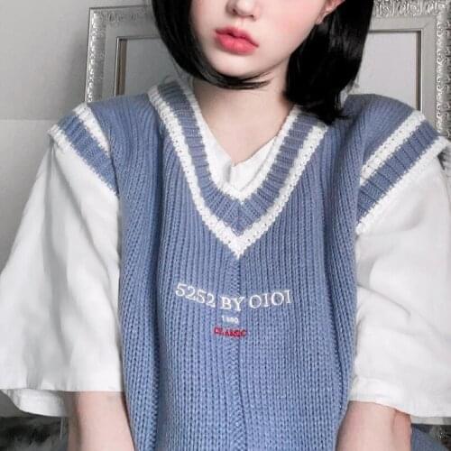 High quality oversized spring and autumn letter embroidery mens and womens V-neck pullover sleeveless pullover knit vest