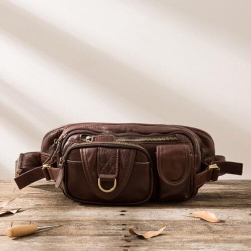 Handmade Mens Leather Chest Bag Retro First Layer Leather Men Chest Bag Waist Bag Crossbody Bag Sports Casual Bag Shoulder Bag