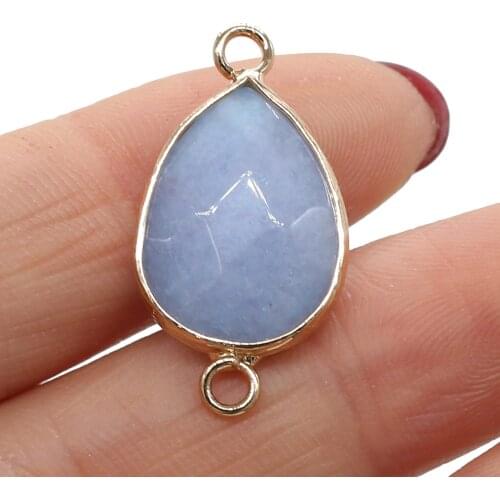 Natural Stone Charms Connector Drop Shape Blue Aventurine Pendants for Jewelry Making DIY Necklace Earring Accessories 14x27mm