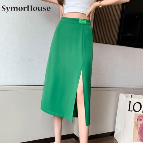 2021 New Style Elegant Skirts Women High Waist Summer Midi Slim Slit Skirts Package Hip Skirt Office A-Line Skirts Autumn