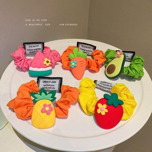 New Korean Cute Handwork Fabric Candy Color Fruits Hair Rope Bracelet Scrunchie Women Elastic Rubber Bands For Girls Headdress