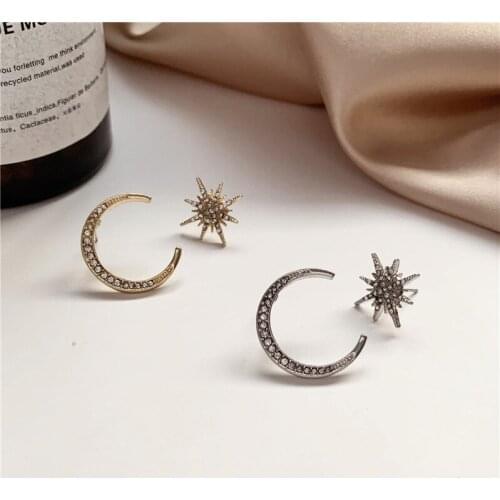 New arrival asymmetric star moon zircon earrings summer vacation gift Korea fashion statement earrings for women