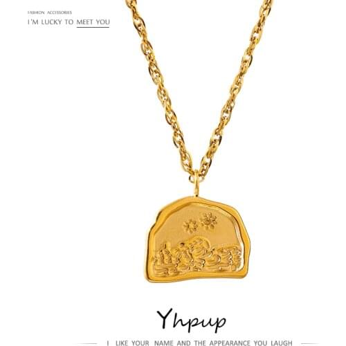 Yhpup New Design Geometric Irregular Pendant Necklace Gold Stainless Steel Metal Texture Collar Fashion Necklace Summer 2021