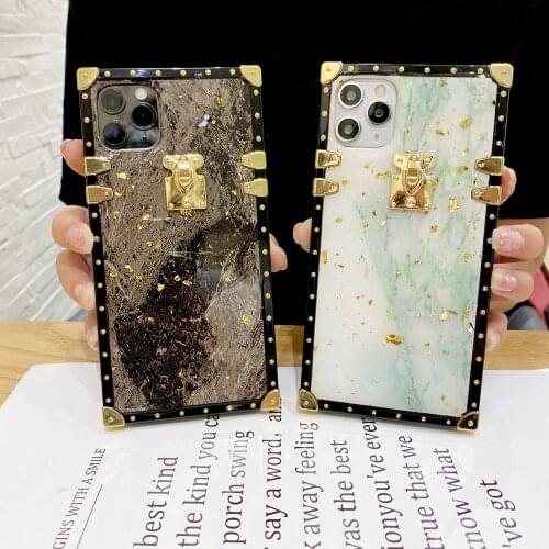 Luxury Glitter Bling Gold Foil Marble Square Phone Case For iphone 12 11 Pro X XS MAX XR Soft Cover For iphone 6 6S 7 8 Plus
