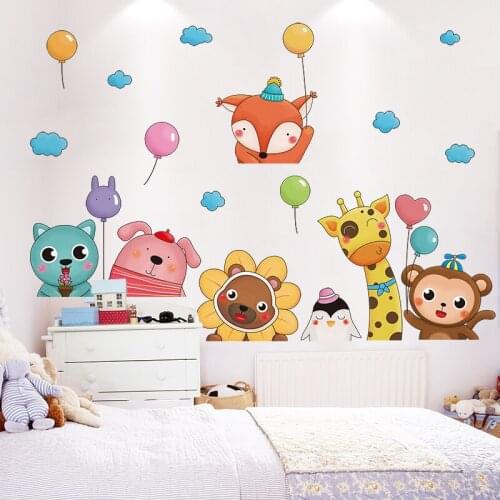 [SHIJUEHEZI] Cartoon Monkey Giraffe Fox Animals Wall Sticker DIY Balloons Wall Decals for Kids Bedroom Baby Room Decoration