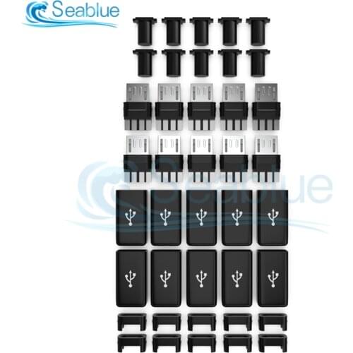 10 Sets DIY Micro USB Male Plug Connectors Connector Kit with Covers Black For DIY Data Cable Accessories