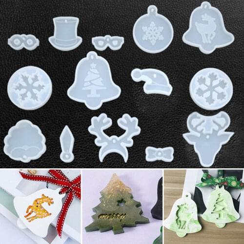 DIY Crystal Epoxy Silicone Mold Christmas Tree Snowflake Elk Resin Mold Hanging Pendant Keychain Mould Jewelry Making Tools