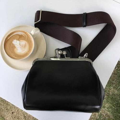 Vintage Shell Lock PU Leather Fashion Designer Bags 2021 NEW Wide Strap Women Shoulder Bags Womens Handbags Purses