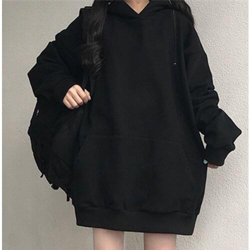 Oversized Black Women Sweatshirt Zipper Hood Easy Matching Top Female Hooded Warm Spring and Autumn Coat Women Jacket