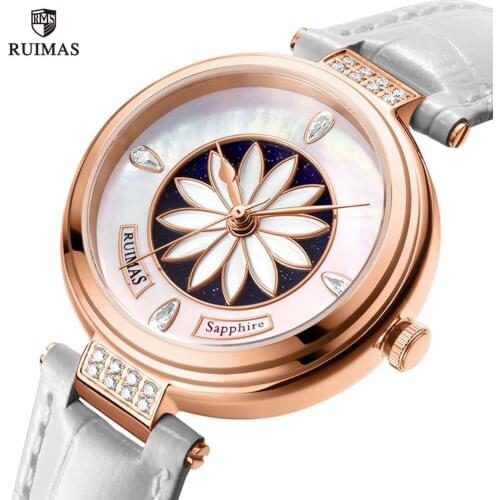 RUIMAS Luxury Automatic Watches Women Top Brand Genuine Leather Watch Ladies Waterproof White Wristwatch Relogios Femininos 6776