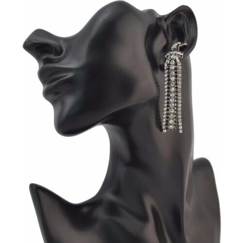 Idealway Black Zircon Rhinestone Drop Earrings for Women Boho Color Long Tassel Statement Earring Party Jewelry Brincos