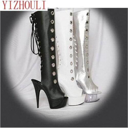Fashion Cavalier Women Platform Ladies High Heels, Knee High Boots Women Open Toe Shoes PU Material, High Boots