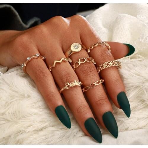 2021 Gold Bohemia Letter Knuckle Ring For Woman Heart to heart Link Geometric Rings Fashion Harajuku Womens Finger Jewelry