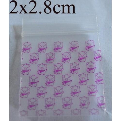 2x2.8cm,1000pcs/Lot 0.8''x1.1'' Printed cartoon pig clear Ultra thick small ziplock bag zipper bag reclosable plastic pe bag