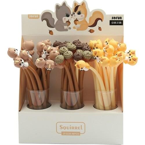 48 pcs/lot Creative Squirrel Nut Gel Pen Cute 0.5 mm Signature Pens School Office writing Supplies Promotional Gift