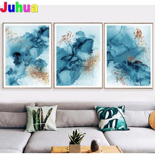 Diamant painting Watercolor Modern Abstract Ocean diamond embroidery 3 piece cross stitch Modern Wall Pictures for Living Room
