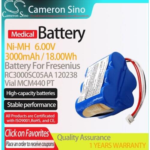 CameronSino Battery for Fresenius Vial MCM440 PT fits 120238 RC3000SC05AA Medical Replacement battery 3000mAh/18.00Wh 6.00V Blue