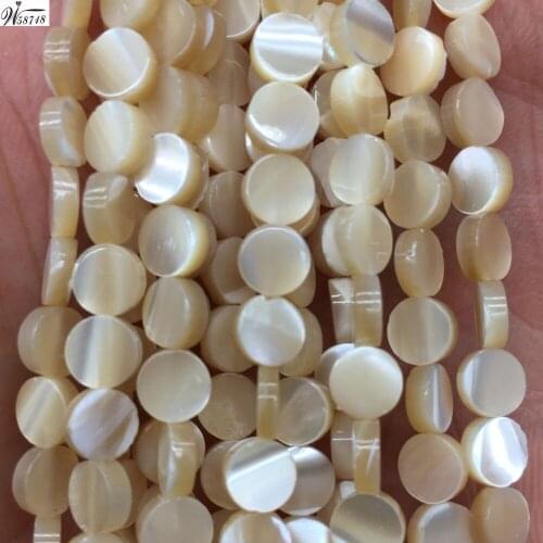 Free shipping Women Fashion Jewelry 6mm Mother of pearl Shell Round Art Loose Beads 15" G8666