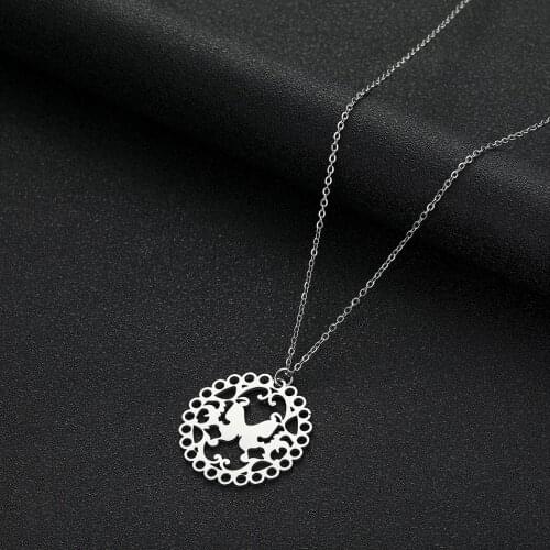 Cxwind Stainless Steel Round Lace Pendant Necklace Statement Choker Animal Butterfly Jewelry for Women Charm Necklaces Gift