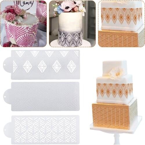 Home DIY Bohemian Style Plastic Sugar Sieve Mold Fondant Printing Mold Hollow Wedding Cake Edge Decoration Template Baking Tools