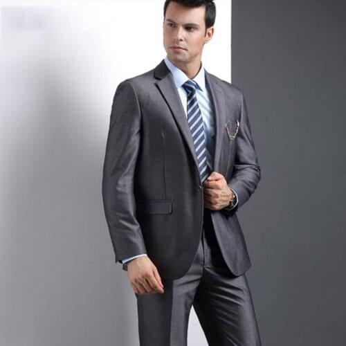 Elegent Dark Grey Mens Wedding Suits Blazer Jacket Slim Fit Groom Tuxedo Costume Homme Business Tailored Terno Masculino 2Piece