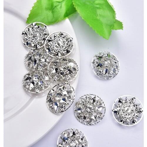 2pcs 3cm Exquisite diamond button white round horse eye glass claw rhinestone flower brooch garment shoe bag ornament DIY decor