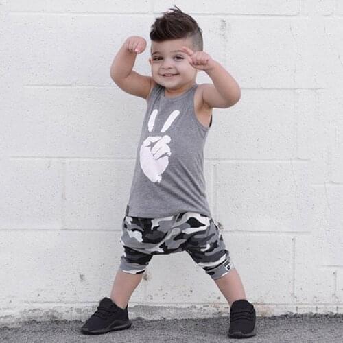 Cartoon Cotton Summer Clothing Sets Boys Clothes Toddler Kids Baby Boys Tops Victory T Shirt Vest Camouflage Shorts Outfits Set