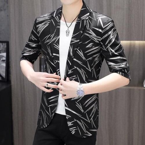 DYB&ZACQ 2021 Summer 3XL New Seven-point Sleeve Mens Suit Trend Five-point Mid-sleeve Bronzed Korean Edition Mid-sleeve Blazer