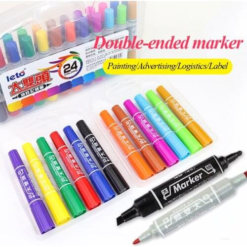 Leto Big Double-headed Color Oil Pen Permanent Dual Side for CD Metal Glass Fabric Ceramic Waterproof Paint Marker Graffiti Pen