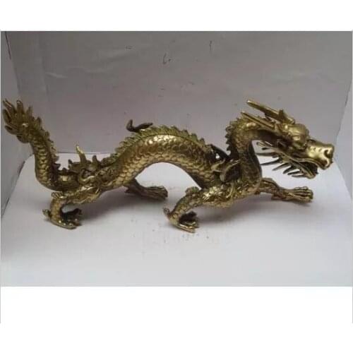 Copper Brass Exquisite Home Long 11 inch Metal crafts Home Decoration Chinese Brass Carved Dragon Statue dragon Sculpture