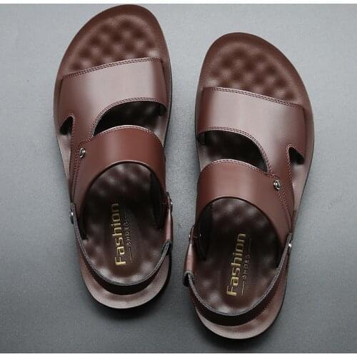 Yomior 2021 New Beach Summer Men Casual Sandals Vintage British Real Leather Non-slip Outdoor Classics Slip-On Flip Flop Wedge