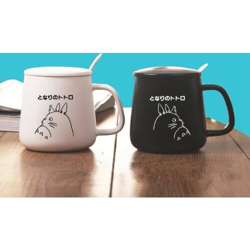 Coffee Mug Set New Pattern Cartoon Totoro Lovers Mugs Glass Bring Cover Spoon Ceramics Coffee Cups