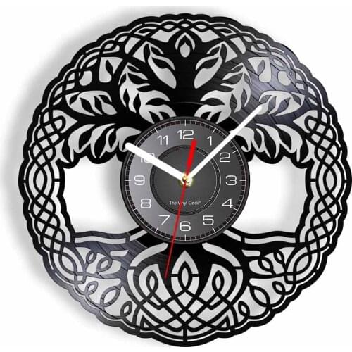 Tree Of Life Wall Clock Made Of Longplay Record Engraved Thick Tree Nature Plant Wall Watch With LED Backlight Vinyl Disk Crafts