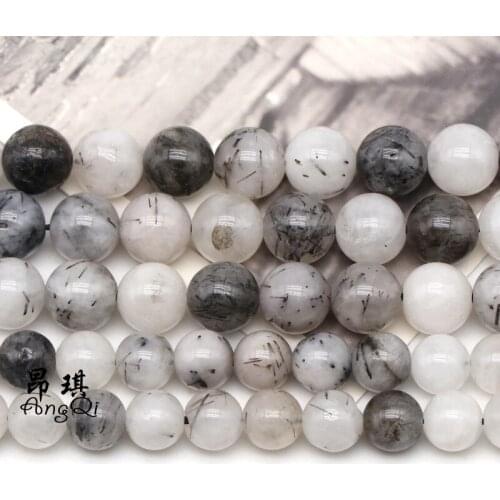 Natural Stone Black Rutilated Quartz Crystal Round Loose Beads 4 6 8 10 12mm Pick Size For Jewelry Making Bracelet Necklace 15