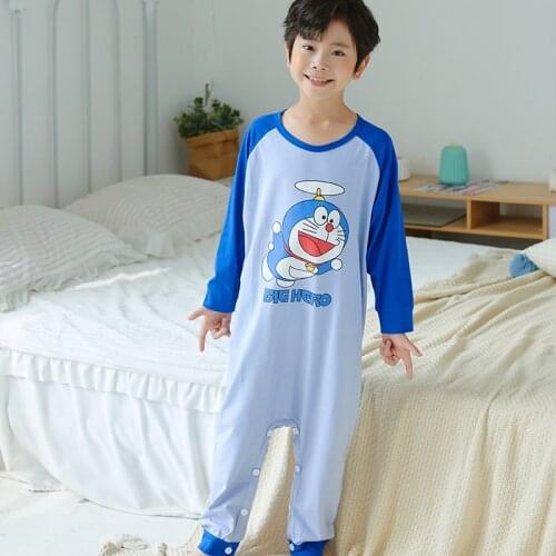 Blanket Sleepers Spring Autumn New Children Pajamas Lovely Cartoon Doraemon For Boys Home Wear Kids Clothing Pure Cotton