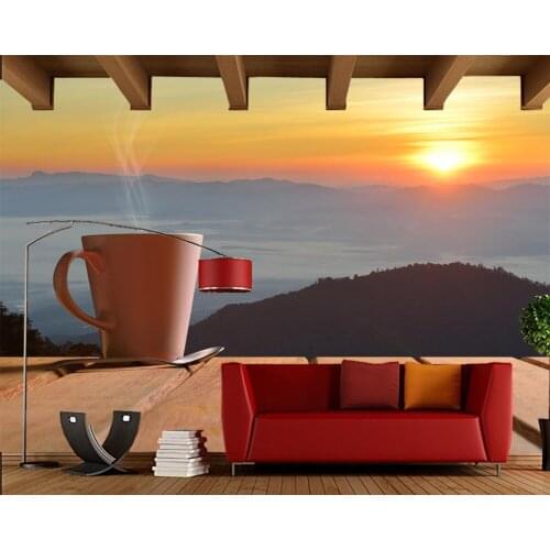 Papel de parede Coffee Morning Mug photo food 3d wallpaper,fast food shop restaurant dining room kitchen coffee shop murals
