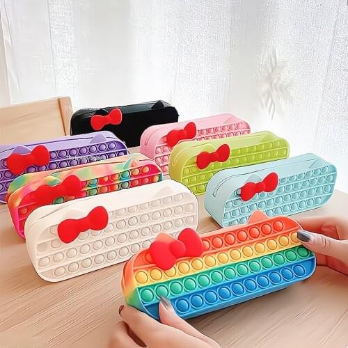 Pencil Box Anti-stress Fingertip Toys New Pencil Box Push Bubble Toys Autism Relief Decompression Toys Learning Christmas Gifts