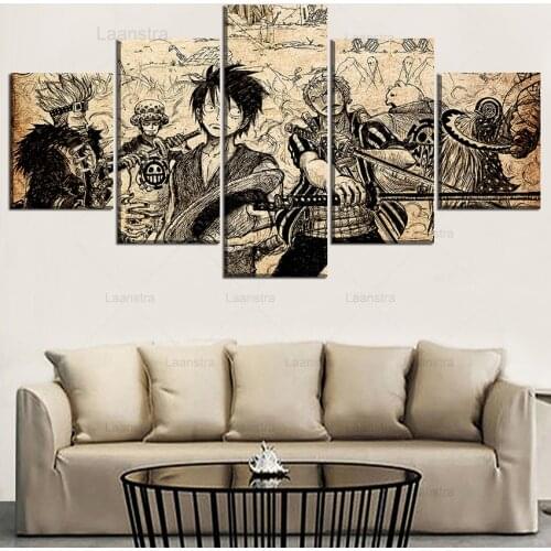 Japanese Manga Black and White Poster Home Decoration Five-Piece Canvas Painting Wall Picture for Living Room Posters and Prints
