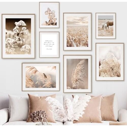 Pony Bird Girl Wheat Reed Wild Plant Wall Art Canvas Painting Nordic Posters And Prints Wall Pictures For Living Room Home Decor