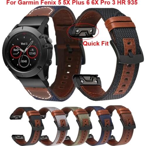22 26mm Leather Sport Watchband Strap For Garmin Fenix 5X 6X Pro 5 6 935 5 Plus 3HR 935 Watch Easyfit Wrist Band Bracelet Correa