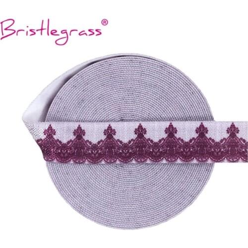 BRISTLEGRASS 2 5 Yard 5/8" 15mm Wine French Lace Print FOE Fold Over Elastic Spandex Band Tape Hair Tie Bracelet DIY Sewing Trim
