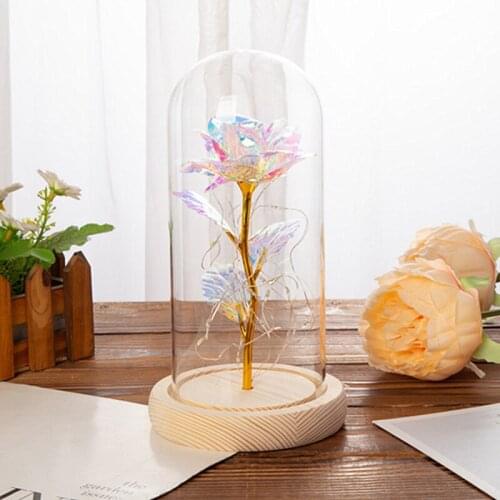 LED Galaxy Rose Flashing Foil Flowers In Flask Glass Dome For Valentines Mothers Day Birthday Gift Wedding Decoration