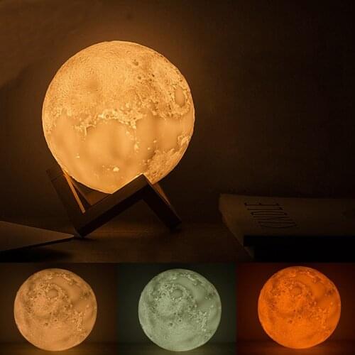 LED Night Light 3D Print Galaxy Moon Lamp 15cm Touch Rechargeable Color Change Tap Control Childrens Lights for Bedroom Decor