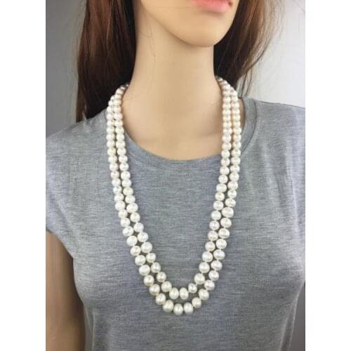 Unique Pearls Jewellery 47'' 9-10mm Potato Round Genuine Freshwater Pearl Necklace Charming Women Birthday Wedding Gift