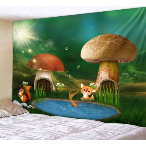 Magic Forest Tapestry Wall Hanging Red Mushroom Decorative Wall Tapestries Art Wall Carpet Home Decor Boho Hippie Tapestry L59in