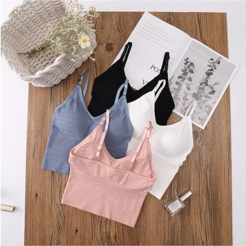 CHRLEISURE Solid Seamless Ladies Tank Top Sexy V-Neck Push Up Camisole Elastic Fit Women Crop Top Female