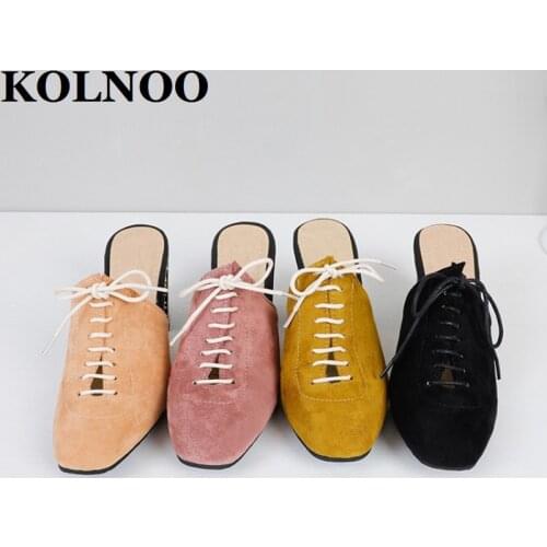 KOLNOO Womens Handmade Chunky Heeled Slippers Easy Wear Outside Lace-Up Sexy Summer Shoes Evening Party Prom Fashion Daily Shoes